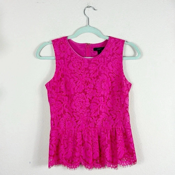 J. Crew Lace Peplum Sleeveless Top Tank Hot Pink size 00 - Picture 3 of 12